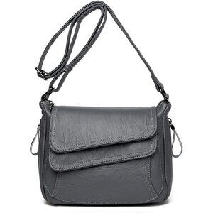 Gucci Grey Leather Women's Shoulder Bag Crossbody Purse with Multiple Pockets
